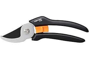 Fiskars Bypass-Gartenschere für frische Äste und Zweige, Antihaftbeschichtet, Stahl-Klingen/FiberComp-Griffe, Schwarz/Orange, Solid, P121, 1057160