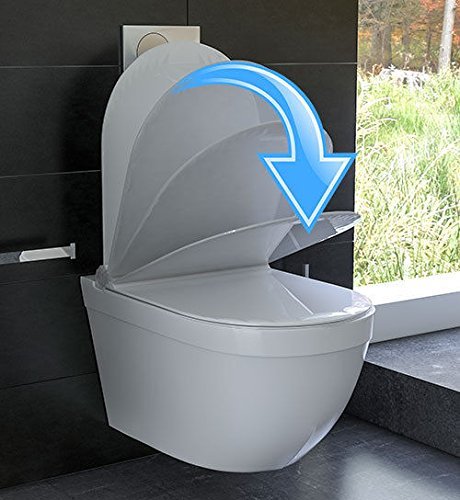 Keramik Hänge WC Rimless WC Spülrandlos Toilette inkl. WC-Sitz Soft-Close Quick-Release Funktion - 3