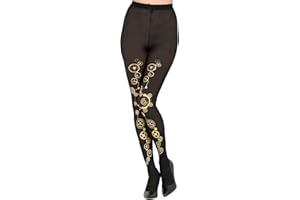W WIDMANN MILANO Party Fashion 29349 - Strumpfhose Steampunk, 50 DEN, Schwarz mit Goldenen Zahnrädern, Karneval, Mottoparty
