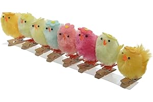 Decoris Küken 5cm x 8 Stück Chenille mit Holzklammer Blume Osterdeko Osterküken zum Basteln gelb bunt