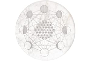 LAMARE PLACA DE SELENITA - Placa de Carga de Cristales, Joyas y Piedras Curativas - Piedra Selenita Natural - Placa de Carga Grabada - Diámetro 10 cm (Placa Selenita Fases Lunares)