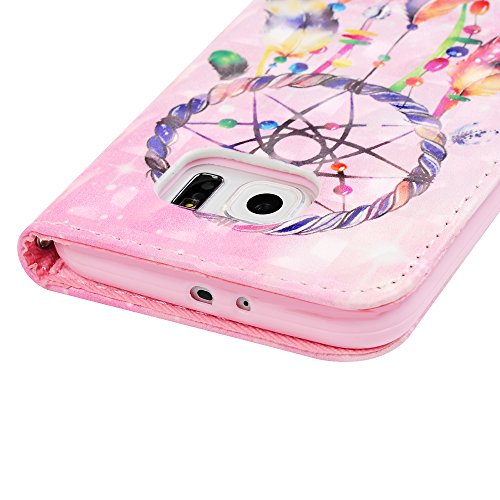 Lanveni S6 Hülle, Handyhülle für Flip Case Cover PU Lederhülle Schutzhülle Magnetverschluss Ledertasche mit Stander Function Brieftasche Card Slot Handy Tasche mit Feder-Windspiele Cover Design für Samsung Galaxy S6 + 1 x Stylus Stift + 1 x Staubdichte Stecker - 6