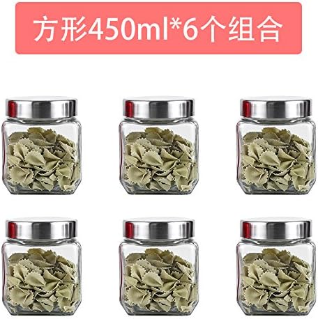 XINGMEI Jar/Glass/seal tank/moistureproof/Glass bottle/dried fruit/grain/storage tank/tea jar/medicine/milk powder/storage bottle/honey bottle,6 square 450ML