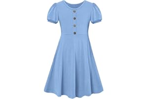 SFreeBo Girls Dress with Plain Long/Short Sleeve Cotton - Kids Casual T-Shirt Dress for 7-13 Years