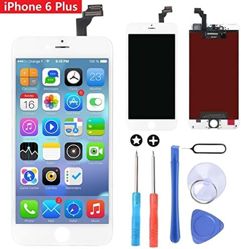 GULEEK LCD Touch Screen Digitizer Frame Assembly Full Set Screen Replacement with Tools for iPhone 6 Plus(5.5 inch) White