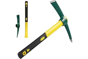 MALLOOM Pioche Forgée de 15 Pouces pour Désherbage, Pioche de 38 x 25 cm avec Manche en Caoutchouc, Outil de Jardinage Robuste avec Lame et Pointe, Idéal pour Ameublir la Terre, le Camping ou la Prospection