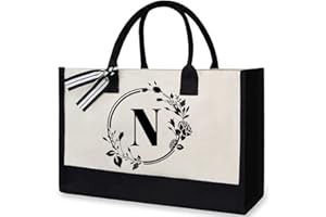 Fiorky Bolso de mano de lona para mujer, diseño de flores de la A a la Z, estampado de flores, portátil, playa, hombro, bolsa de compras