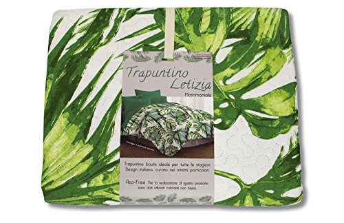 comprare on line Trapuntino copriletto boutis primaverile in morbida microfibra Letizia Matrimoniale 250x250 cm - Disegno foglie tropicali tropic (Matrimoniale) prezzo