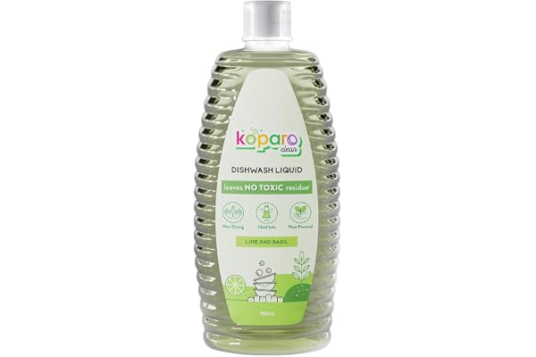 Koparo Organic Dishwash Liquid 750ml Lime And Basil Fragrance Natural, Plant Based & Eco-Friendly Removes Tough Grease, Soft on Hands Baby & Pet Safe