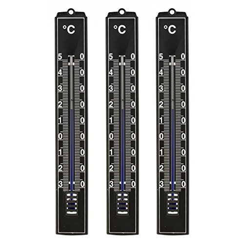 3 Stück Set Analog Innen , Aussen , Garten Thermometer . Kunststoff schwarz 4979