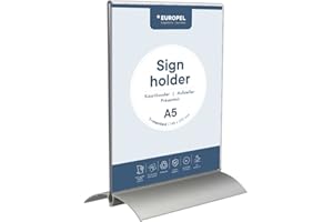 EUROPEL Présentoir de table, A5, présentoir de brochure portrait - Acrylique, Base aluminium, porte-menu et affichage de documents pour hôtels, bureaux, conférences, restaurants, magasins
