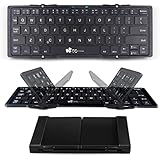 EC Technology Foldable Bluetooth Keyboard, Ultra Slim Portable Wireless Keyboard with Pocket-size, Ergonomic Design, Built-in Rechargeable Li-polymer Battery for IOS/Android/Windows, Aluminum Alloy - Black