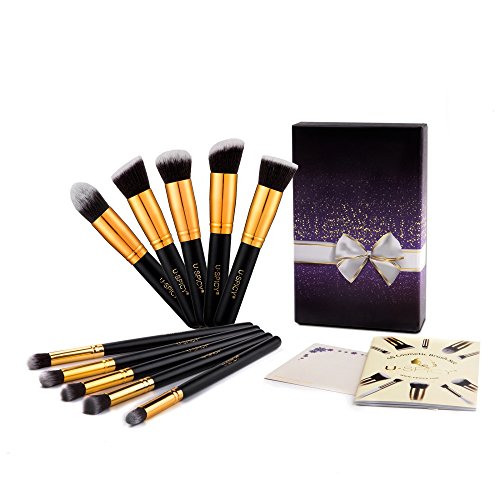 Make Up Brushes, USpicy Professional Cosmetics 10-Piece Makeup Brush Set with Gift Box Kits (Black)