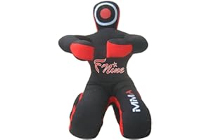 FNINE MMA Judo Punching UNFILLED Bag - Sitting Position Hands On Front Grappling Dummy (Black Canvas, 70")