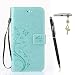 Produktbild Sony Xperia E5 Hülle, Sony Xperia E5 Schutzhülle, Alfort 3 in 1 Lederhülle Fashion Design Premium PU Leder Hohe Qualität Tasche Case Cover Kasten Abdeckung Wallet für Sony Xperia E5 5.0" Smartphone Funktion Standfunktion Unterstützte Telefone und Magnetverschluss mit Schmetterling ( Grün ) + Alfort Schwarz Stylus Pen + Netter Staub Stecker