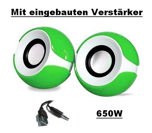 Preisvergleich Produktbild 650W Grün * Qualität * USB 2.0 Externe Multimedia Mini Lautsprecher mit Verstärker, Boxen für PC Laptop Notebook Computer für PC / Laptop / Notebook / CD / DVD / ipod / ipad / iPhone / Galaxy / MP3 / MP4 (Lebenslang Garantie)