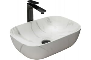 Rea BELINDA MAT LAVABO SOBRE ENCIMERA Lavabo de Baño 460 x 320 x 125 mm Cerámico (Gris, Imitación Mármol)