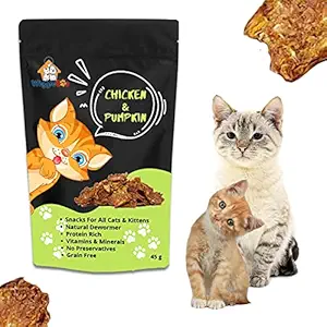 WiggleBoo Chicken & Pumpkin Cat Treat | Travel Pack | Protein Rich | Natural De-wormer | for All Cat Breed | 100% Natural Crunchy Snack (45g)