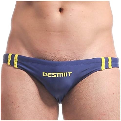 Dewsmitt Mens DESMIIT Low Rise Aussie Life Guard Inspired Bikini Briefs Swim Trunks (Navy Blue, 2 XL 36" (91cm))