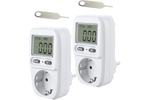 HIULLEN Energiekostenmessgerät, 2 Stück Stromzähler für Steckdose, Stromkostenmessgerät Leistungsmessgerät, Energiekosten-Messgerät mit LCD Bildschirm, Überlastsicherung, 3680W MAX/16A