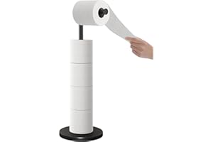 OHVBAEON Toilet Roll Holder Free Standing for Bathroom Toilet Roll Storage,Stainless Toilet Paper Holder with Non-Slip and Anti Rust Base Foldable Toilet Paper Stand Holds 5 Paper Roll(Black)