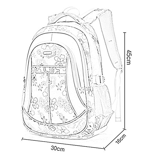 Happy Cherry Schulrucksack Blumen Schulranzen Schultasche Sports Rucksack Freizeitrucksack Daypacks Backpack für Mädchen Jungen Kinder Damen Herren Jugendliche - 2