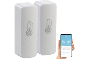 Luminea Home Control WLAN Raumthermometer: WLAN-Temperatur- & Luftfeuchtigkeits-Sensor mit App, 2er-Set (Thermometer App, Feuchtigkeitssensoren, Infrarotheizung)