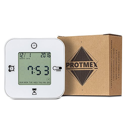 VLike 4 in eins wecker temperatur uhr 4 in 1 Funktion Wecker Digital mit der Zeit, Kalender/Timer/Temperatur/Alarm-Zähler, Ausstellung im Winkel 4, funktioniert mit Batterie, einfache Befestigung Uhren (Batterie nicht inkl.) (Weiß) - 4