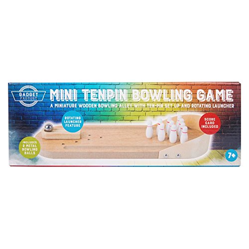 Wooden Mini Tabletop Bowling Game Set with Lane, Ten Bowling Pins and Metal Ball