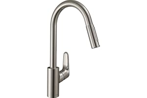 hansgrohe Focus M41 - Mitigeur de cuisine avec douchette extractible, 2 jets, Robinet avec hauteur sous bec 240 mm, Robinetterie avec bec pivotant et extensible, Aspect acier inox, 31815800