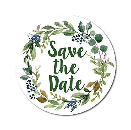 Darling Souvenir 1.6 Inches Round DIY Botanical Wreath Save The Date Stickers Gift-45 Pcs