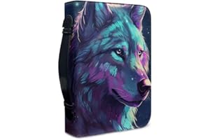 Kuiaobaty Paint Wolf Bibelhülle mit Griff, Malerei Wölfe Reißverschluss PU Leder Buch Tragetasche Buchtasche mit Innentasche Stifttasche