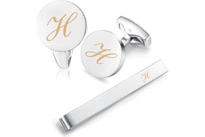 HONEY BEAR Carta Inicial Alfabeto Gemelos & Clip Pasador de Corbata Pisacorbatas para la Camisa de los Hombres Regalo de Boda del Negocio Plata