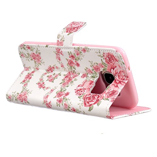 CaseHome Samsung Galaxy S7 H¨¹lle,Schutzh¨¹lle Tasche Leder Mit Kartenfach Magnetverschluss Standfunktion Slim-Schutzh¨¹lle Folio Schalen Fall Mit Karten-/Geldscheinfach F¨¹r Samsung Galaxy S7-Rosa Rosen-Blumen - 4