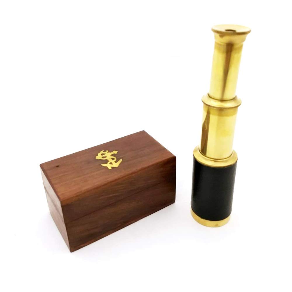 ALIBON 6 Inch Brass Handed Telescope with Wooden Box for Navigation - Pocket Telescope