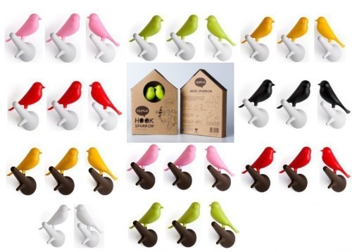 Qualy QL10067W-B Wandhaken 2 Stück / Pack Hook Sparrow, weiß / schwarz - 2