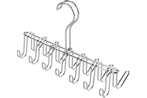iDesign porte cravate à 14 crochets, petit porte ceinture en métal chromé, cintre rangement pour ceintures et cravates, argenté