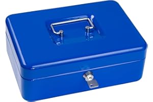 LUXTROUS Cash Box Metal money bank Security Deposit Holder with 2 keys (10" Blue)