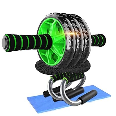 DOBEN Abdominaux AB Roller, 3 Roue Abdominale avec Tapis pour Genoux, 2 Corde Elastique de Résistance, 2 Poignées de Support pour Pompes/Push up Bar