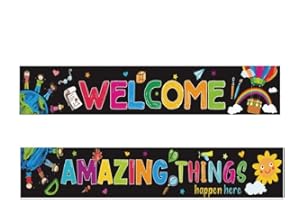 ROPNIIK Classroom Banner, 2-piece set 9.8 x 61 Inches, 2023 School Season,Back to School Party Decoration School Classroom Office Photo Background Decoration Outdoor Indoor (WELCOME + AMAZING THINGS)