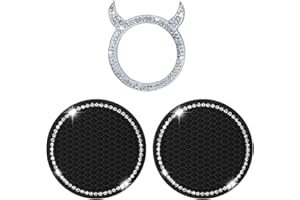 GROVBLE 2 Stücke Bling Silikon Anti-Rutsch Auto Tasse Halter Einsatz Untersetzer Auto Innere Zubehör Kristall Strass Auto Untersetzer und Bling Motor Zündknopf Ring für Auto Dekor