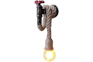 Mengjay Vintage Industrial Loft Antique Steampunk Single Head Creative Metal Iron Tube Water Pipe Wall Sconce Lamp Pure Hand-Woven Hemp rope Wall Light Kitchen Bar Decoration Lamp with E27 Socket