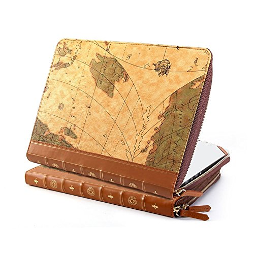 Se7enline® (2 in 1) Macbook 13 Zoll PU Leder Schutzhülle im Weltkarte-Stil, Reißverschluss Clip-On-Schutzhülle PU Leder Sleeve Tasche Hülle für Macbook Pro Retina (mit Retina Dispalys) 13 Zoll Modell A1425/A1502 + Klar TPU DE Design (QWERTZ) Tastatur Schutzhülle – Weltkarte - 4