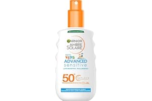 Garnier Ambre Solaire Latte Solare Protettivo Spray Bambini Advanced Sensitive Kids, Resistente a Acqua, Sale e Cloro, Ipoallergenico, Con Protezione Molto Alta, 200 ml