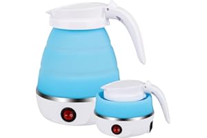 Lotvic Bollitore Elettrico Pieghevole, Bollitore da Viaggio Piccolo, Bollitore Acqua Elettrico Piccolo, Bollitore Pieghevole in Silicone, Bollitore Elettrico da Viaggio, 0.6 Litri, (Blu)