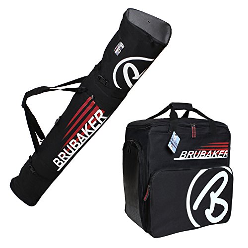 BRUBAKER-Kombi-Set-CHAMPION-Skisack-und-Skischuhtasche-fr-1-Paar-Ski-bis-170-cm-Stcke-Schuhe-Helm-Schwarz-Rot