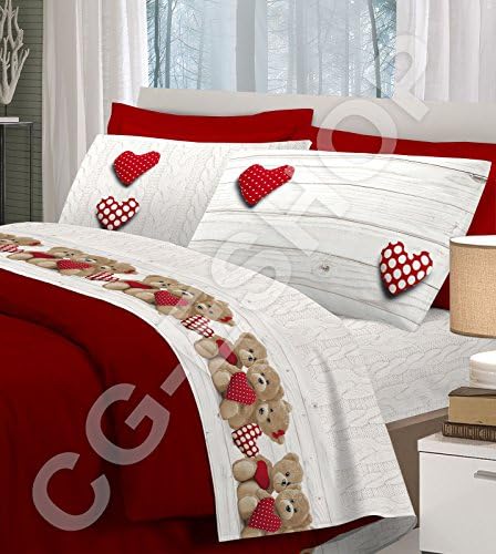 Complete Bed Sheet Set 1 A Piazza Single Child Hearts Teddy 3 Colours red