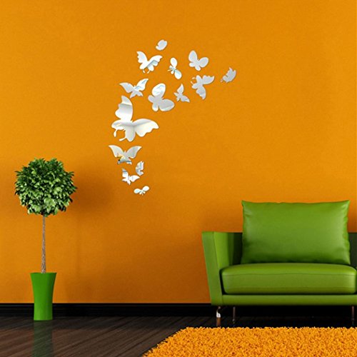 Preisvergleich Produktbild Groten Wandsticker Wandaufkleber Wandtattoo 14 x Schmetterling Spiegel Schmetterling Klebstoff Wand Aufkleber DIY Dekoration ETDS