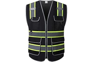 UNINOVA Gilet di Sicurezza Riflettente, Alta visibilità Gilet di Sicurezza Riflettente con Tasche e Cerniera per Lavori all'aperto,Ciclismo,Sport-soddisfa gli standard ANSI/ISEA