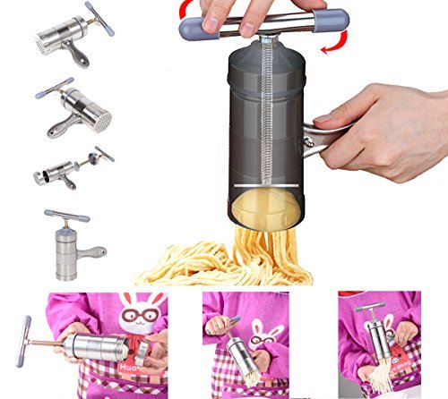 JOYOOO Multi-Funktions Küche Zubehör Edelstahl Pasta Presse Nudelmaschine mit 5 Noodle Mould